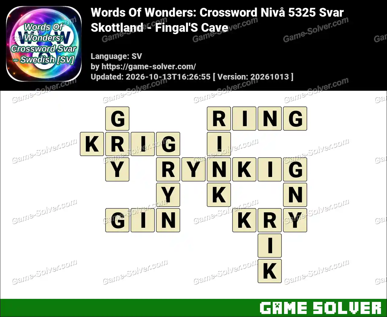 Words Of Wonders: Crossword Nivå 5325 Svar – Skottland – Fingal’S Cave